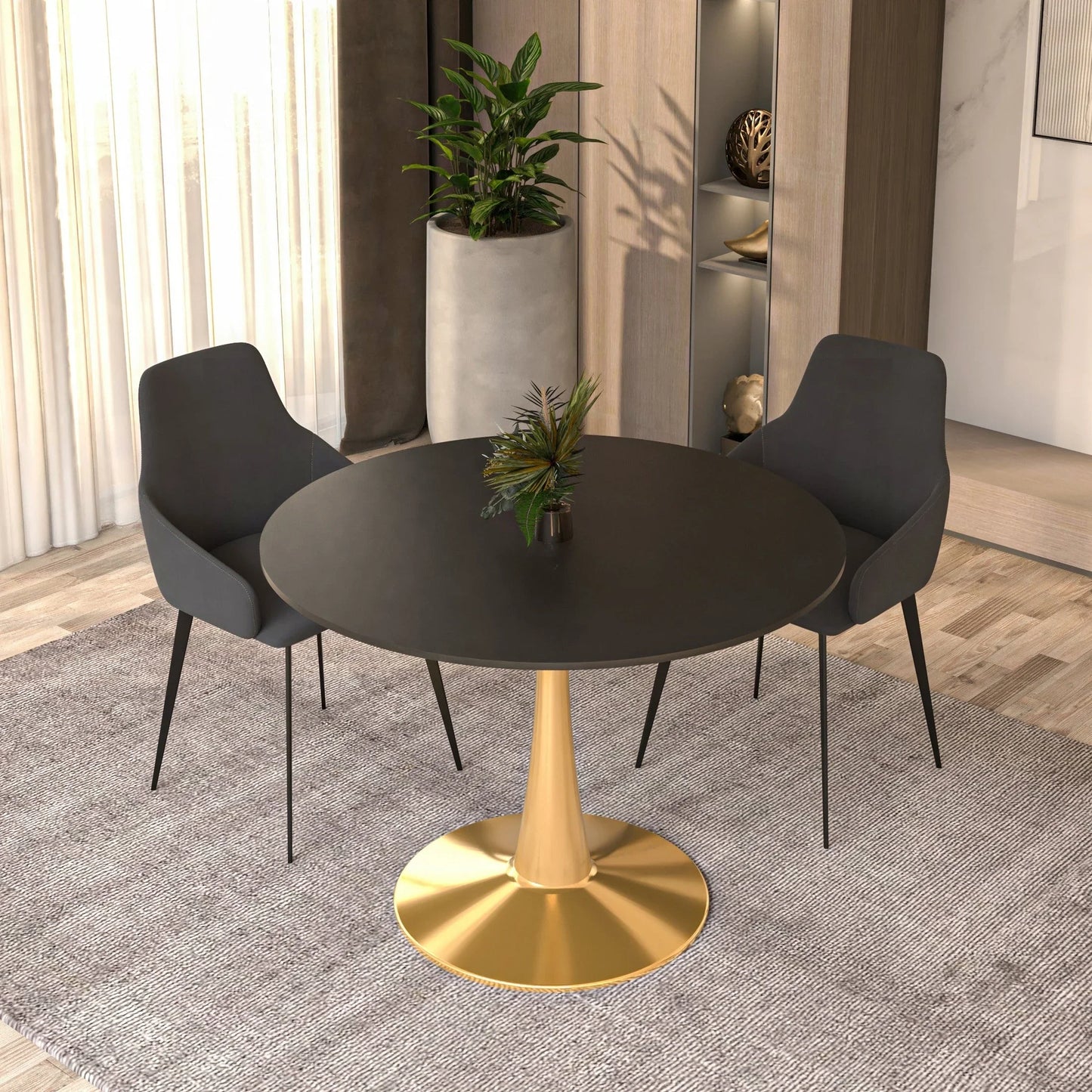 Bristol 40" Round Dining Table with MDF Wood Tabletop in Gold Steel - Elax Furniture