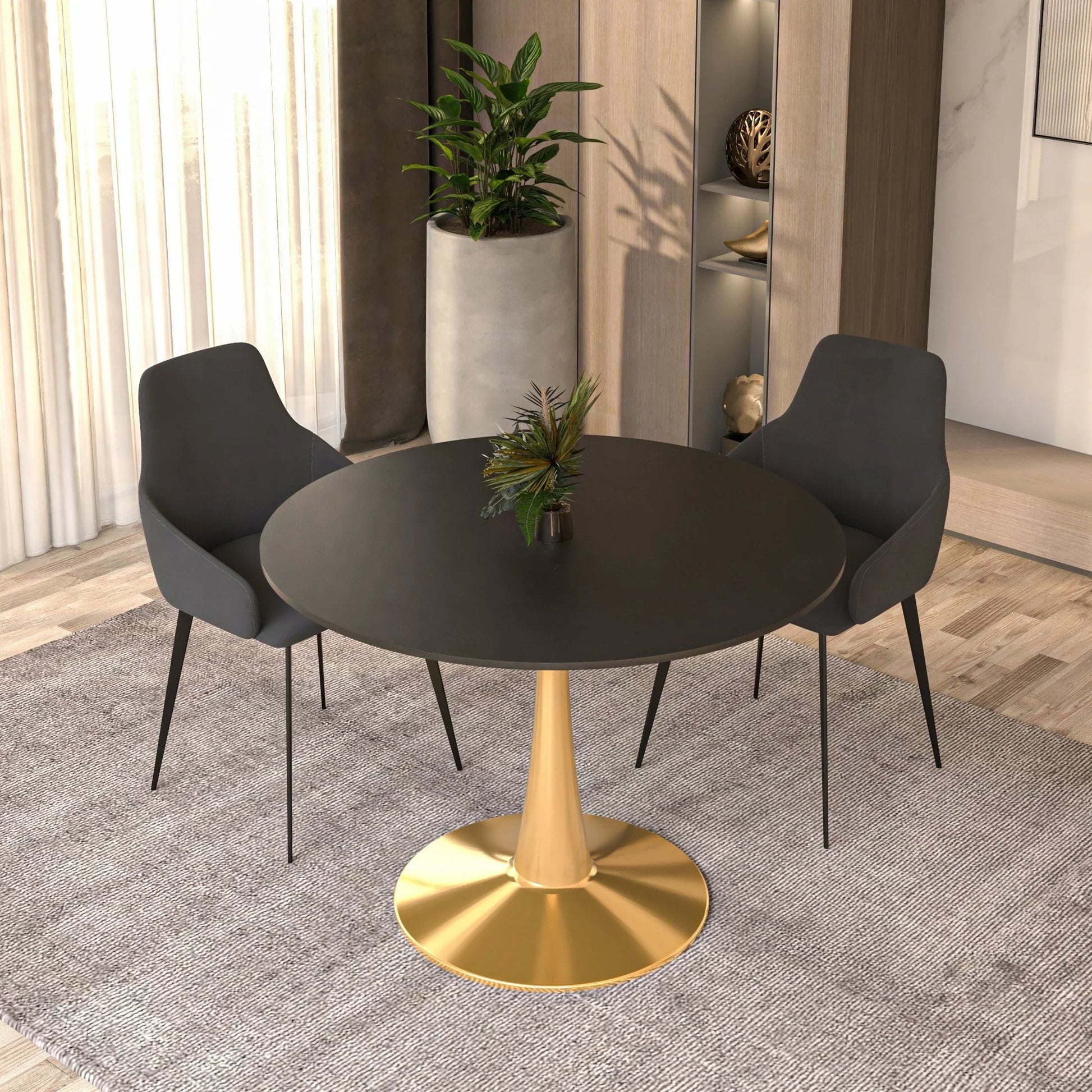 Bristol 40" Round Dining Table with MDF Wood Tabletop in Gold Steel - Elax Furniture