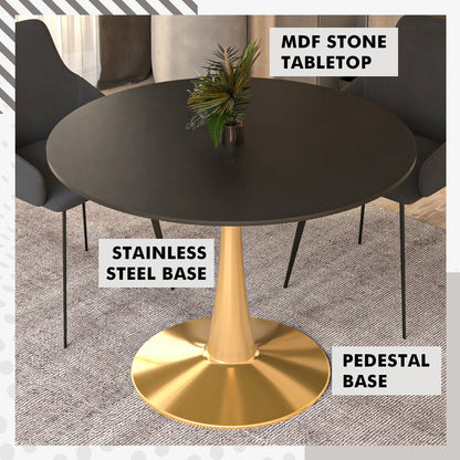 Bristol 40" Round Dining Table with MDF Wood Tabletop in Gold Steel - Elax Furniture