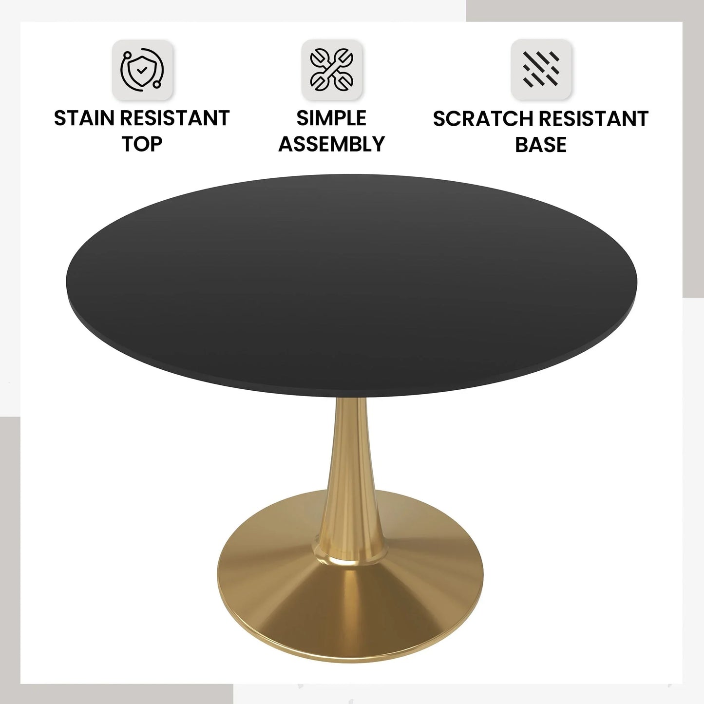 Bristol 40" Round Dining Table with MDF Wood Tabletop in Gold Steel - Elax Furniture