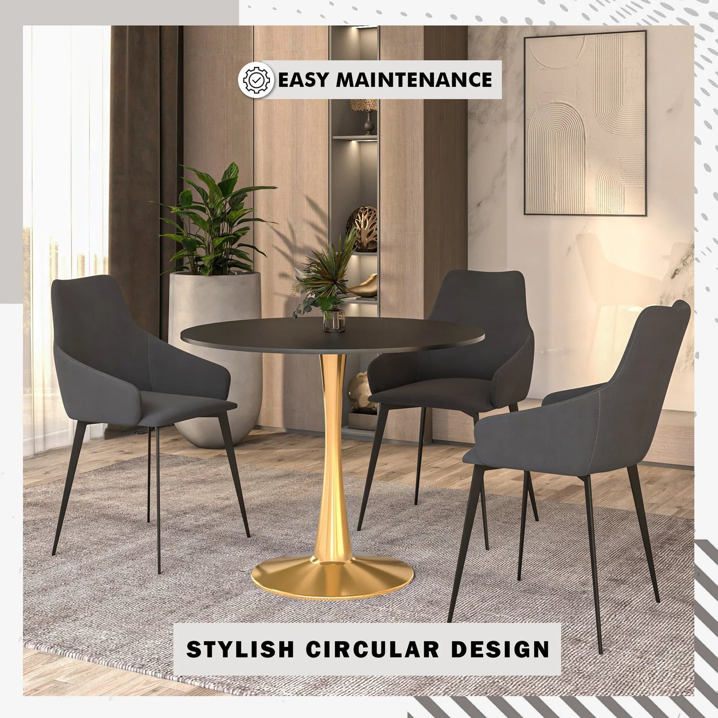 Bristol 40" Round Dining Table with MDF Wood Tabletop in Gold Steel - Elax Furniture