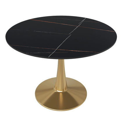Bristol 40" Round Dining Table with Sintered Stone Tabletop in Gold Steel - Elax Furniture
