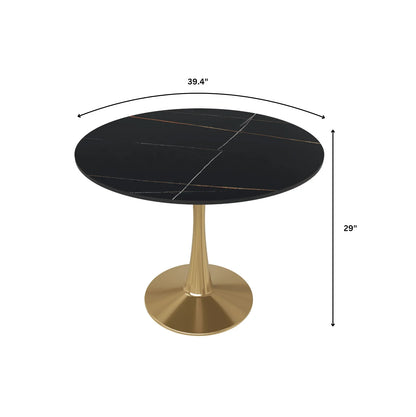 Bristol 40" Round Dining Table with Sintered Stone Tabletop in Gold Steel - Elax Furniture