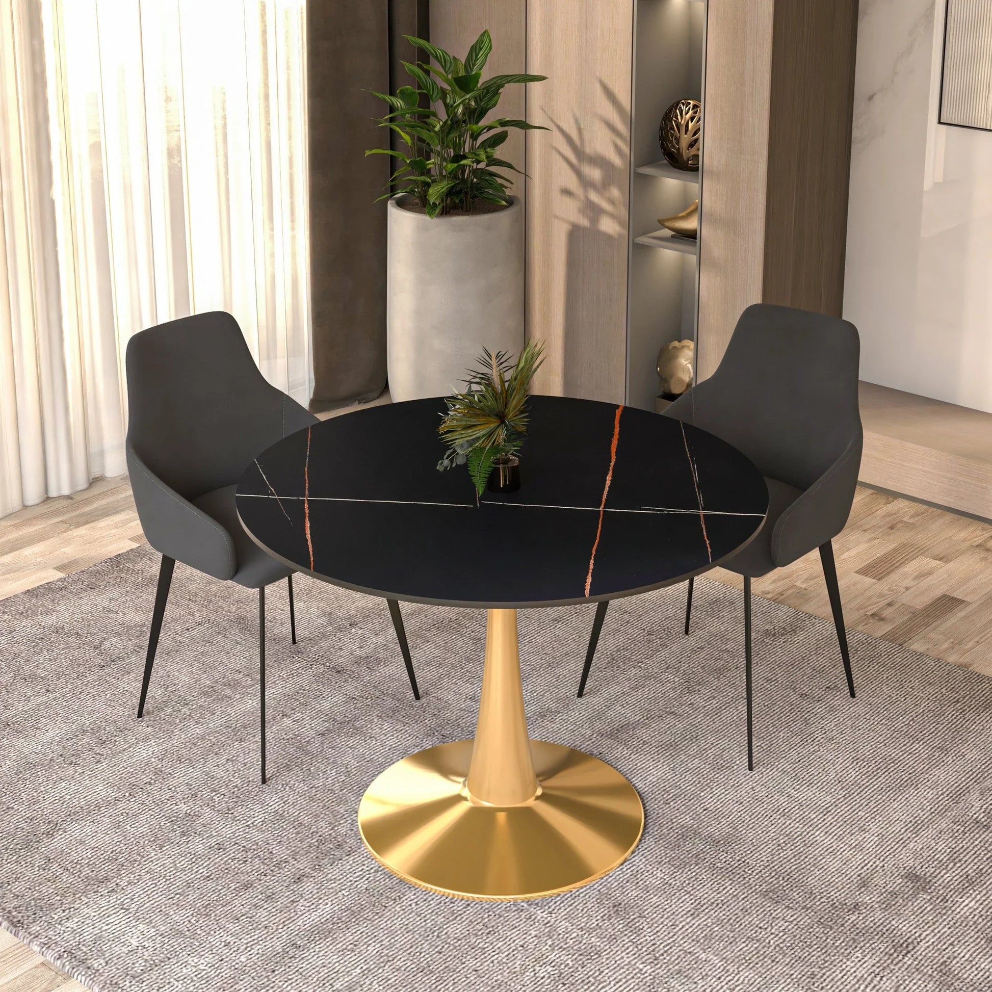 Bristol 40" Round Dining Table with Sintered Stone Tabletop in Gold Steel - Elax Furniture