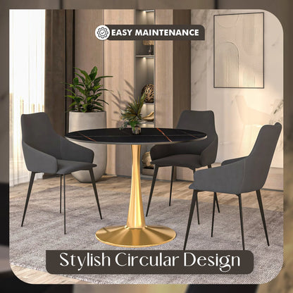 Bristol 40" Round Dining Table with Sintered Stone Tabletop in Gold Steel - Elax Furniture