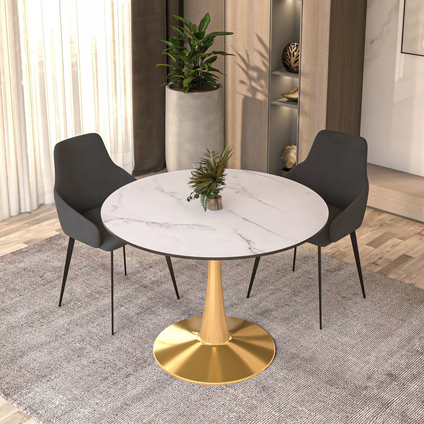 Bristol 40" Round Dining Table with MDF Wood Tabletop in Gold Steel - Elax Furniture
