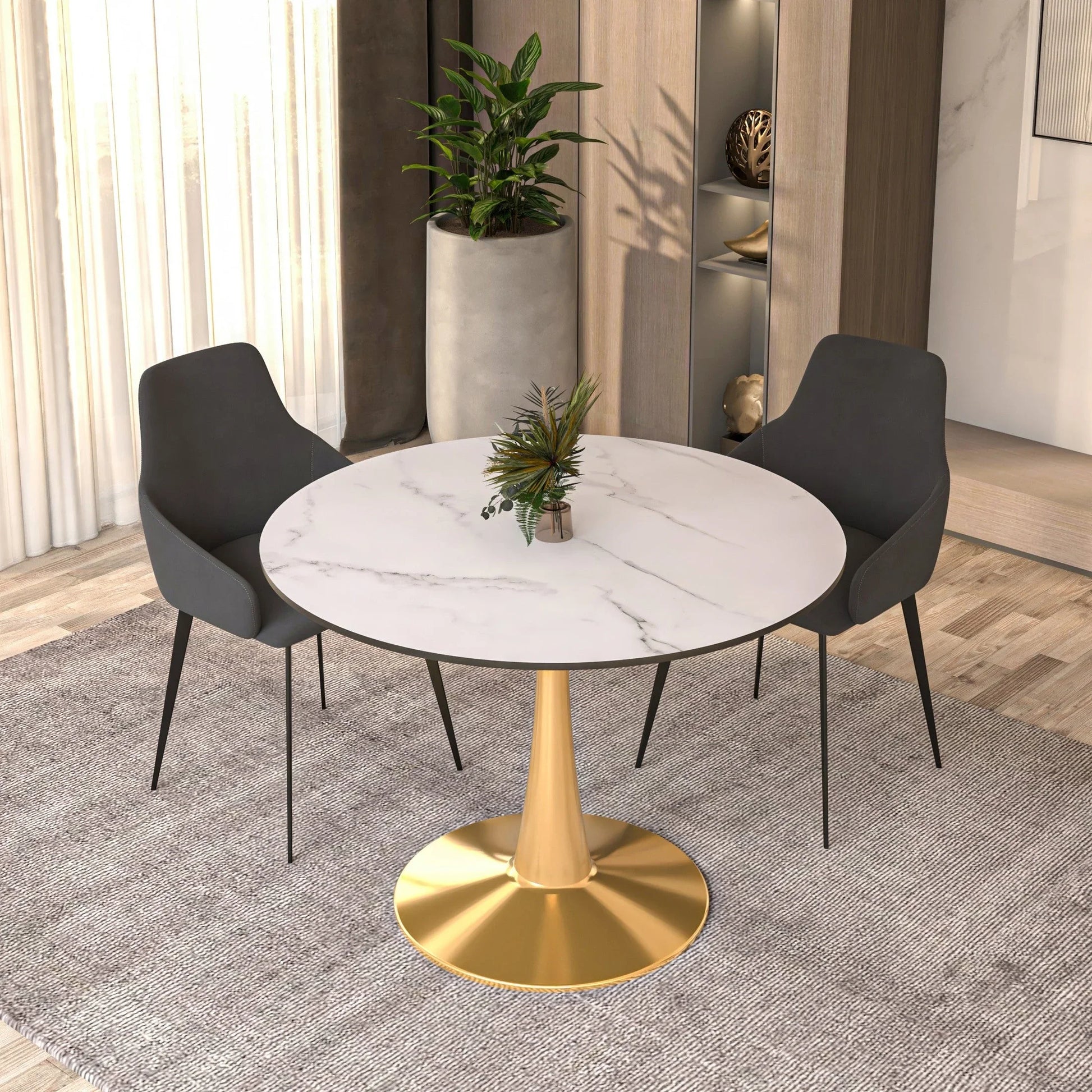 Bristol 40" Round Dining Table with MDF Wood Tabletop in Gold Steel - Elax Furniture