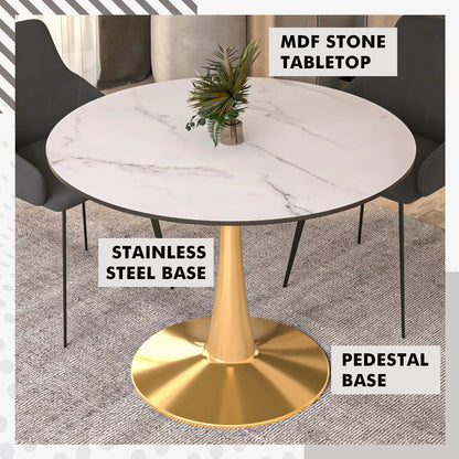 Bristol 40" Round Dining Table with MDF Wood Tabletop in Gold Steel - Elax Furniture