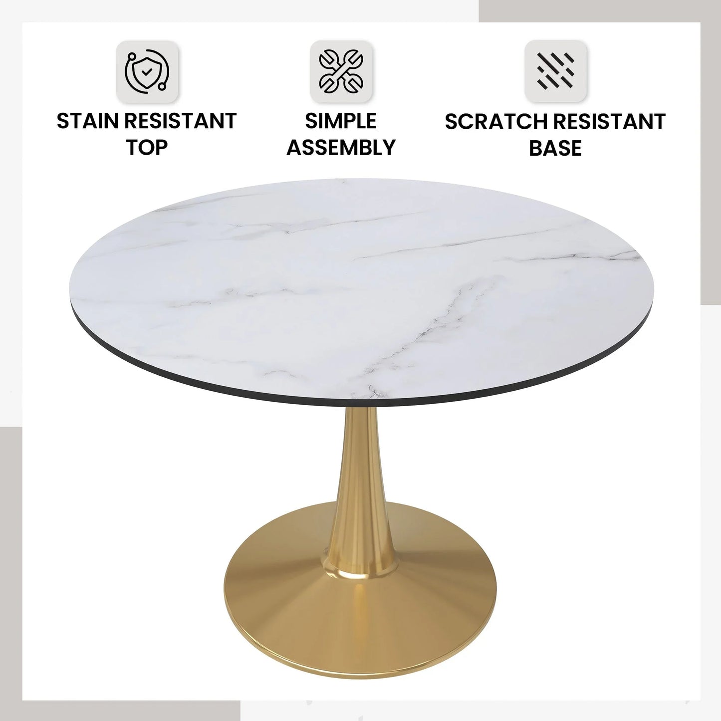 Bristol 40" Round Dining Table with MDF Wood Tabletop in Gold Steel - Elax Furniture
