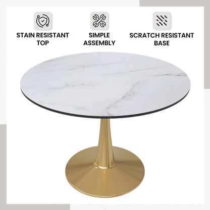 Bristol 40" Round Dining Table with MDF Wood Tabletop in Gold Steel - Elax Furniture