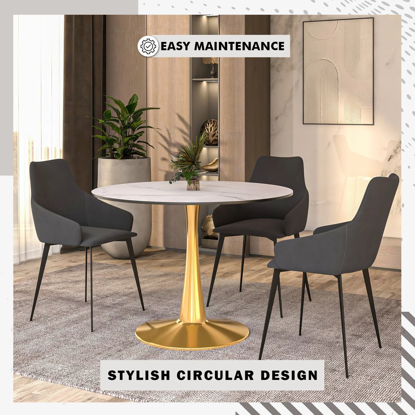 Bristol 40" Round Dining Table with MDF Wood Tabletop in Gold Steel - Elax Furniture
