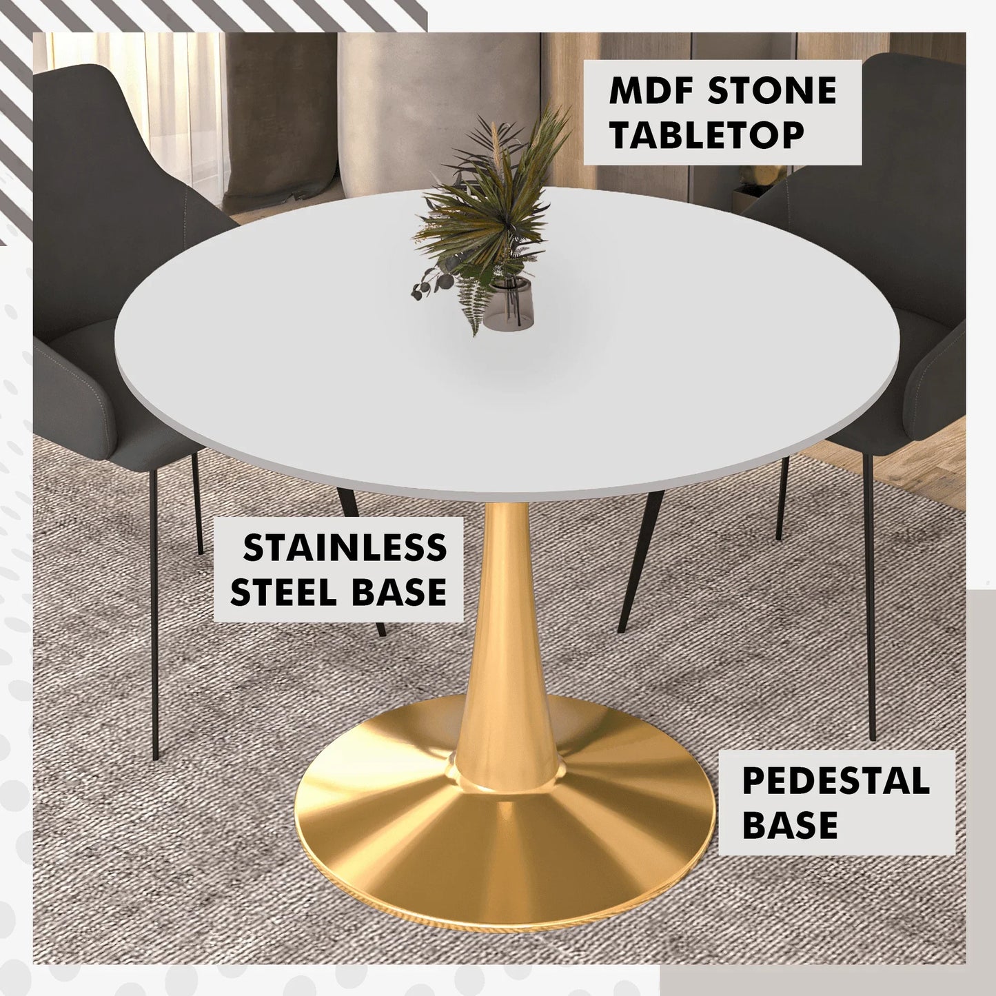Bristol 40" Round Dining Table with MDF Wood Tabletop in Gold Steel - Elax Furniture