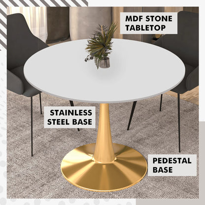 Bristol 40" Round Dining Table with MDF Wood Tabletop in Gold Steel - Elax Furniture