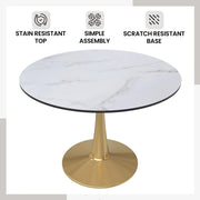 Bristol 40" Round Dining Table with MDF Wood Tabletop in Gold Steel - Elax Furniture