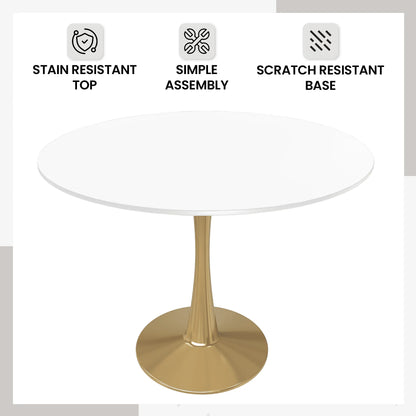 Bristol 40" Round Dining Table with MDF Wood Tabletop in Gold Steel - Elax Furniture