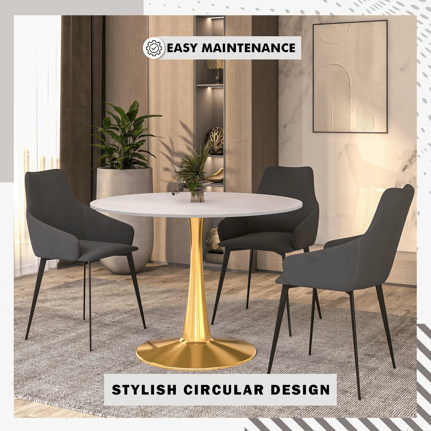 Bristol 40" Round Dining Table with MDF Wood Tabletop in Gold Steel - Elax Furniture