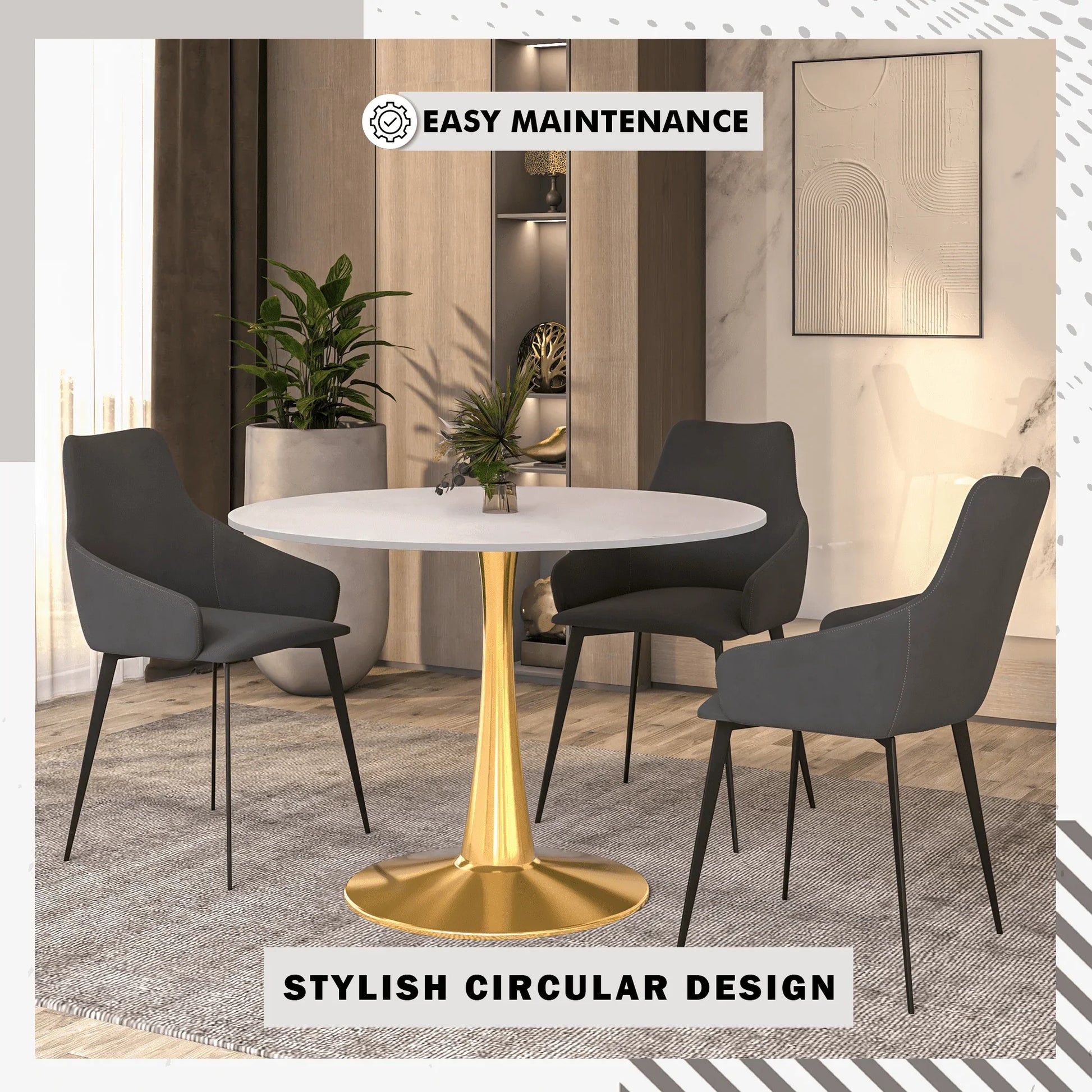 Bristol 40" Round Dining Table with MDF Wood Tabletop in Gold Steel - Elax Furniture