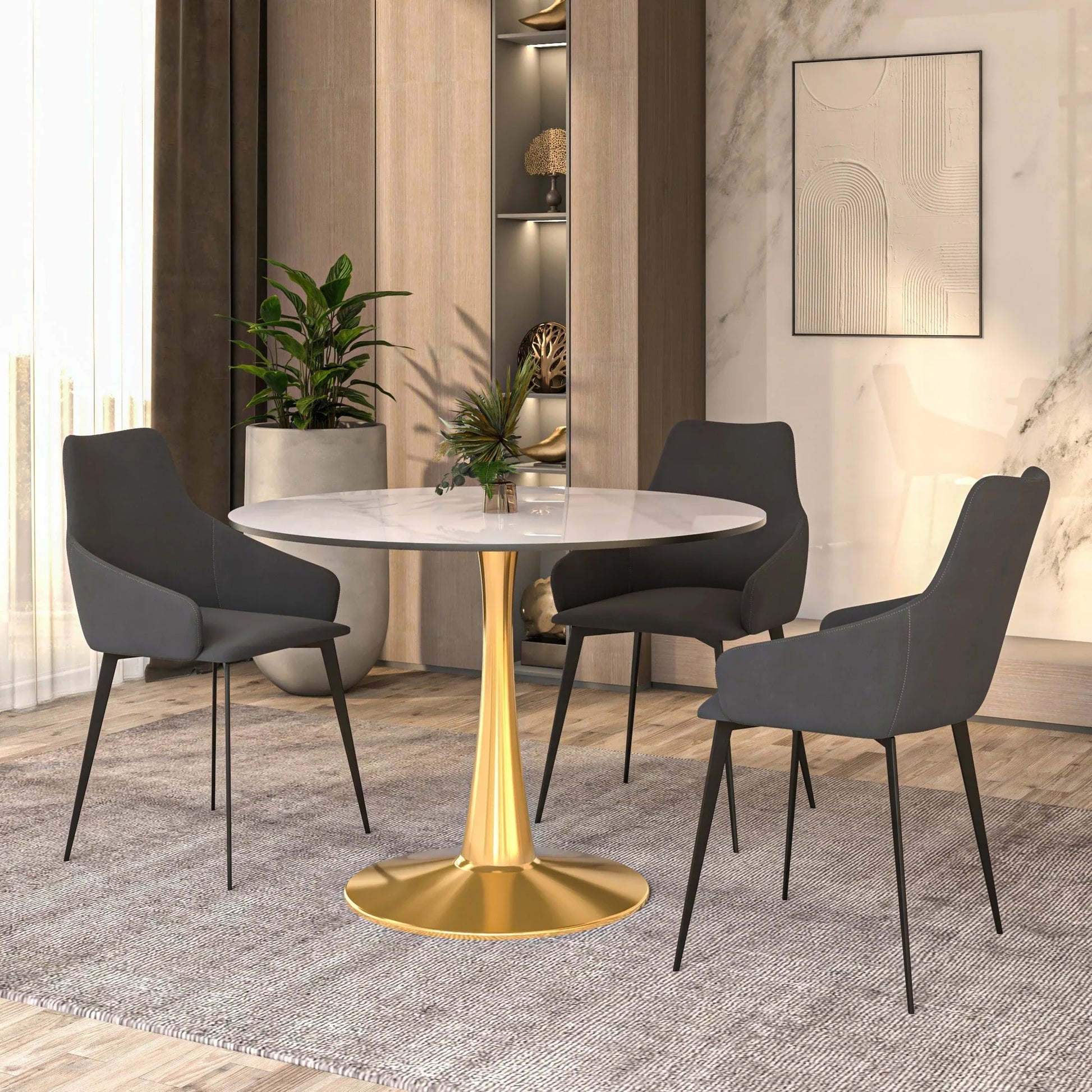 Bristol 40" Round Dining Table with Sintered Stone Tabletop in Gold Steel - Elax Furniture