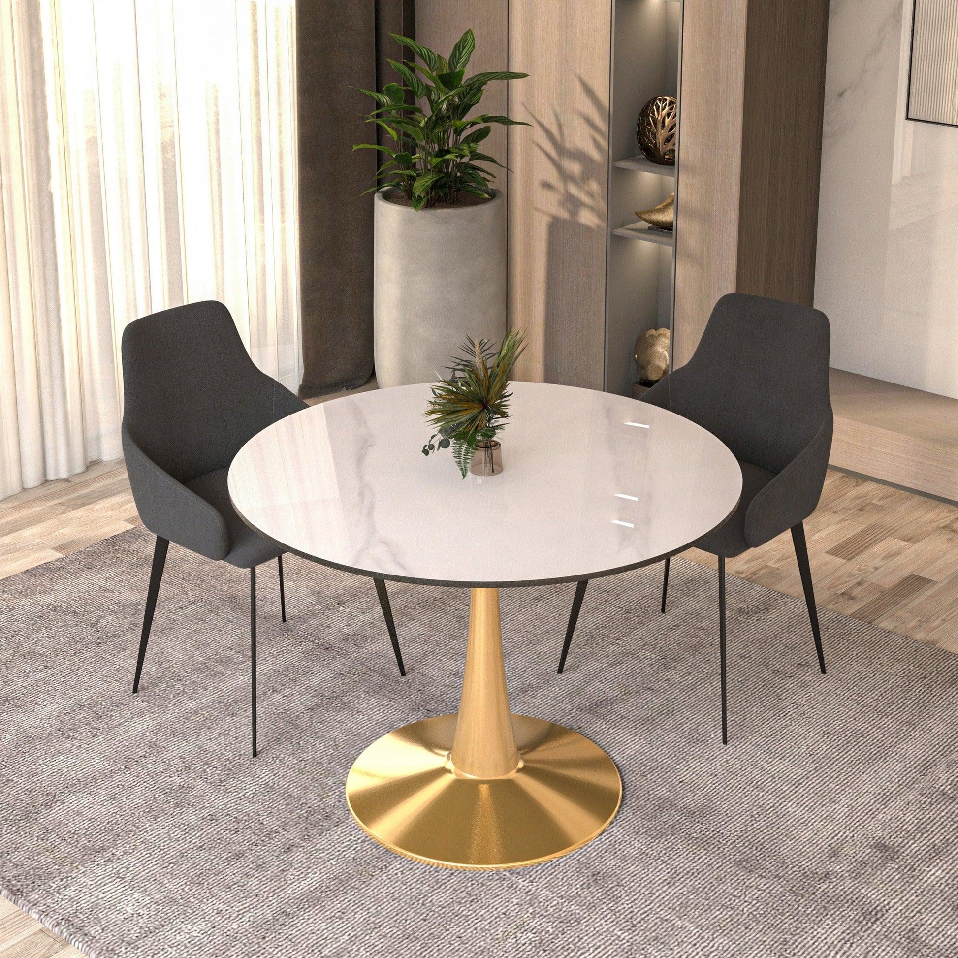 Bristol 40" Round Dining Table with Sintered Stone Tabletop in Gold Steel - Elax Furniture