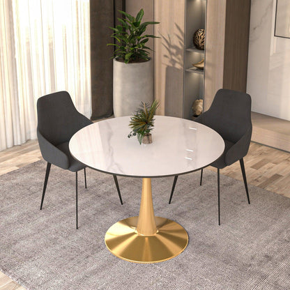 Bristol 40" Round Dining Table with Sintered Stone Tabletop in Gold Steel - Elax Furniture
