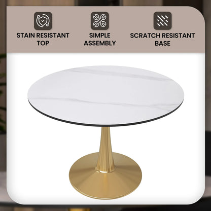 Bristol 40" Round Dining Table with Sintered Stone Tabletop in Gold Steel - Elax Furniture