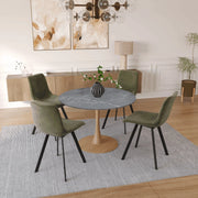 Bristol 36" Round Dining Table with Marbled Grey Sintered Stone Top and Steel Pedestal Base - Elax Furniture