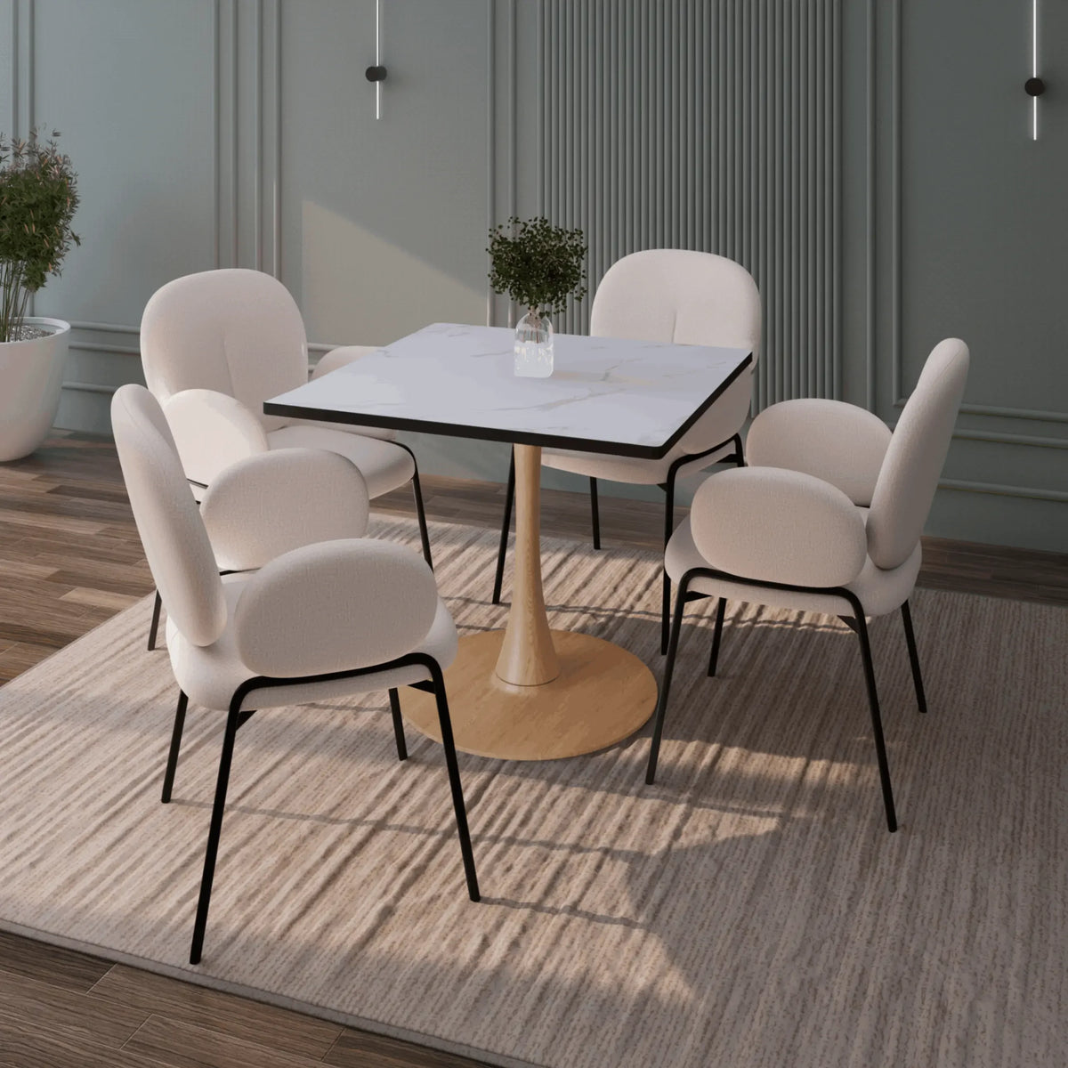 Bristol 27" Square Dining Table with Marbled White MDF Top and Steel Pedestal Base - Elax Furniture