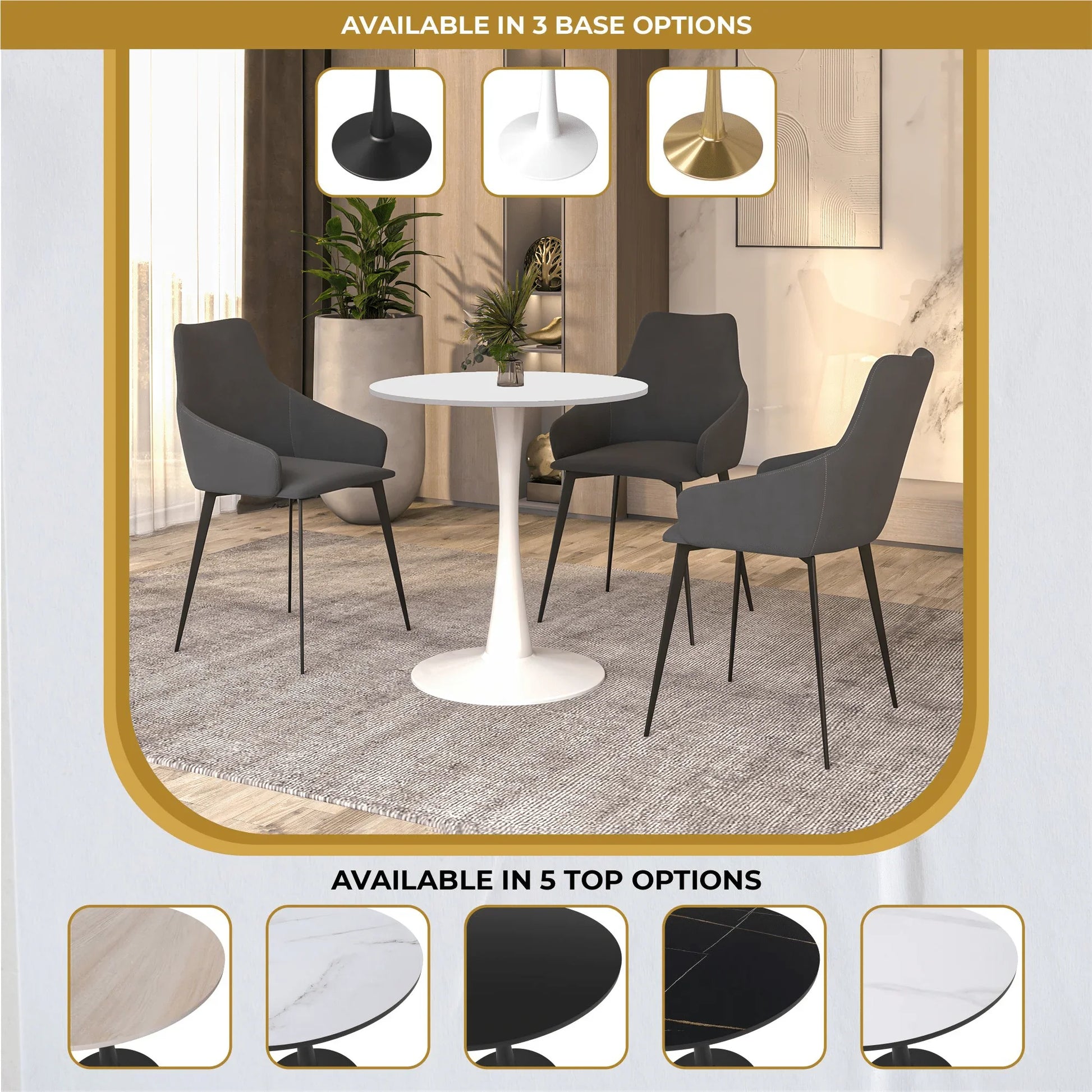 Bristol 24" Round Dining Table with MDF Wood Tabletop in White Steel - Elax Furniture