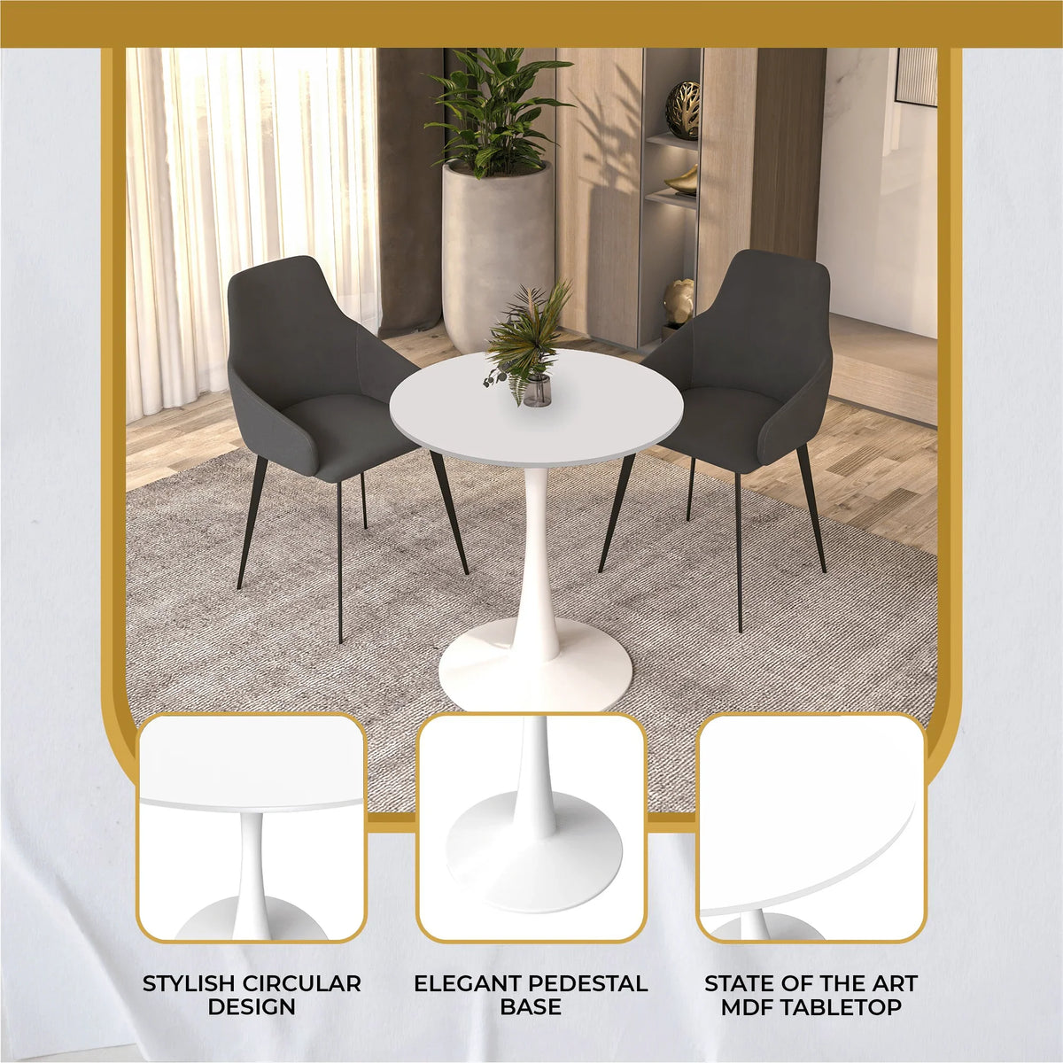 Bristol 24" Round Dining Table with MDF Wood Tabletop in White Steel - Elax Furniture