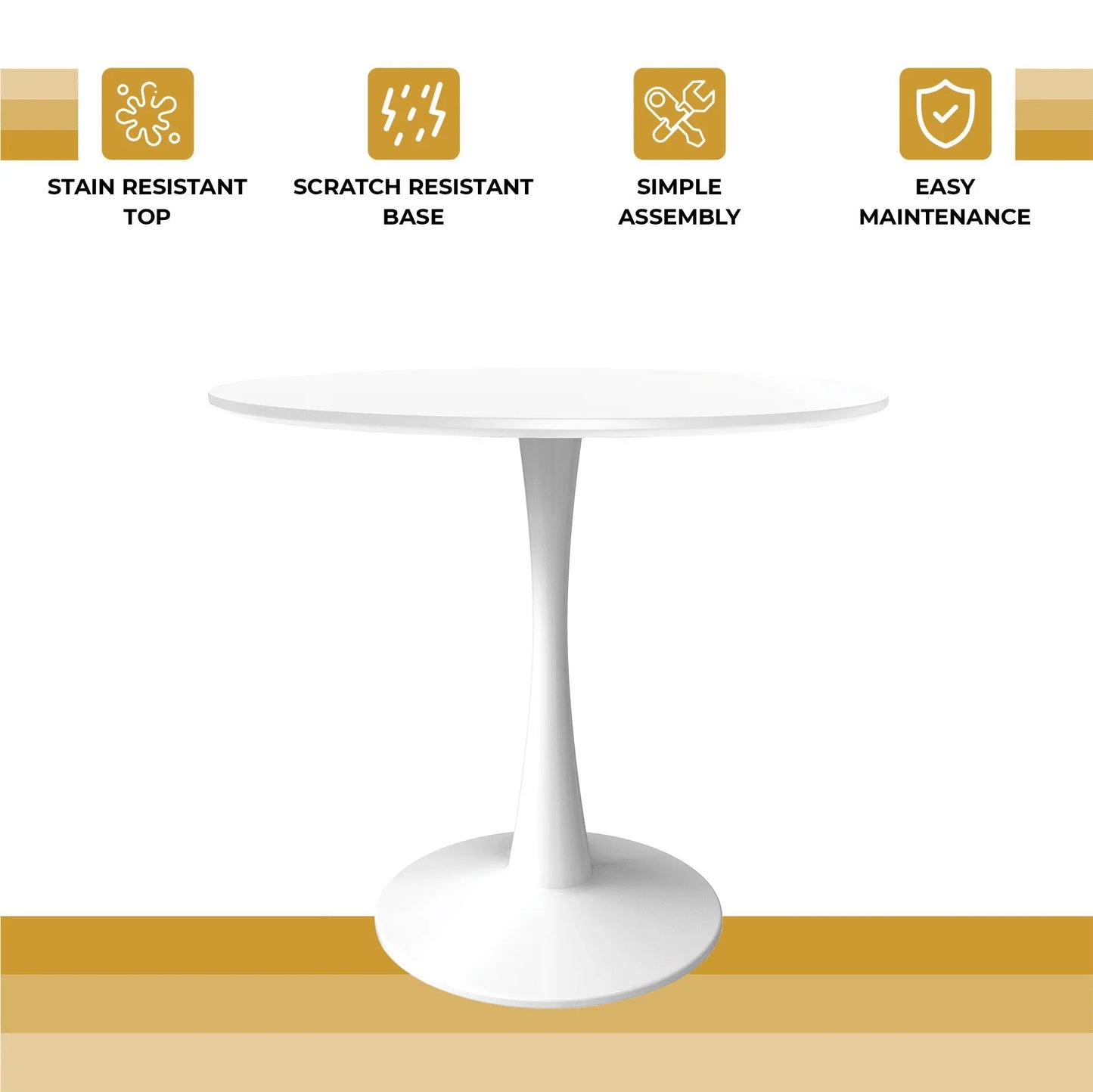 Bristol 24" Round Dining Table with MDF Wood Tabletop in White Steel - Elax Furniture