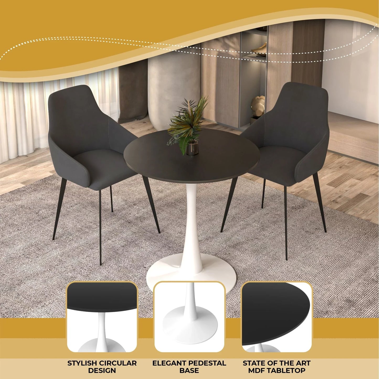 Bristol 27" Round Dining Table with MDF Wood Tabletop in White Steel - Elax Furniture