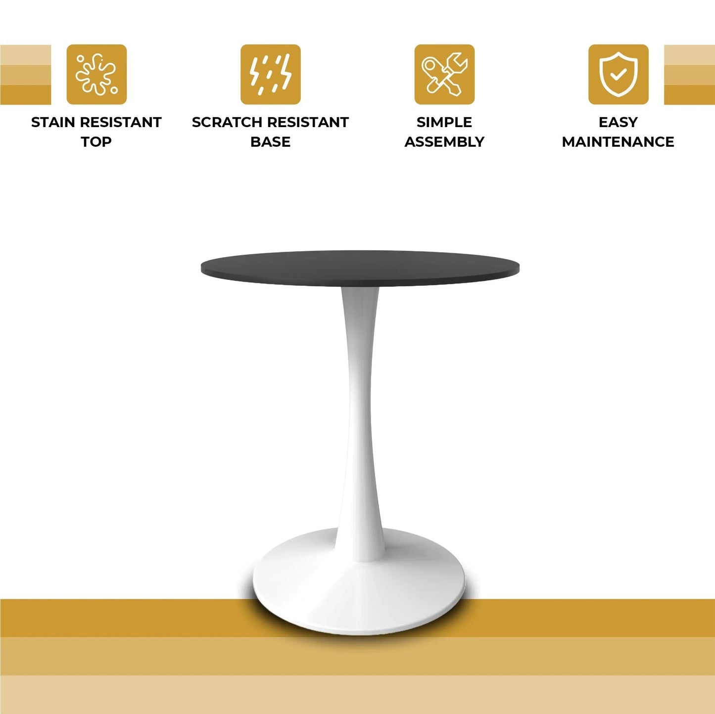 Bristol 27" Round Dining Table with MDF Wood Tabletop in White Steel - Elax Furniture