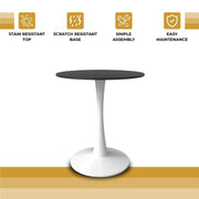 Bristol 27" Round Dining Table with MDF Wood Tabletop in White Steel - Elax Furniture