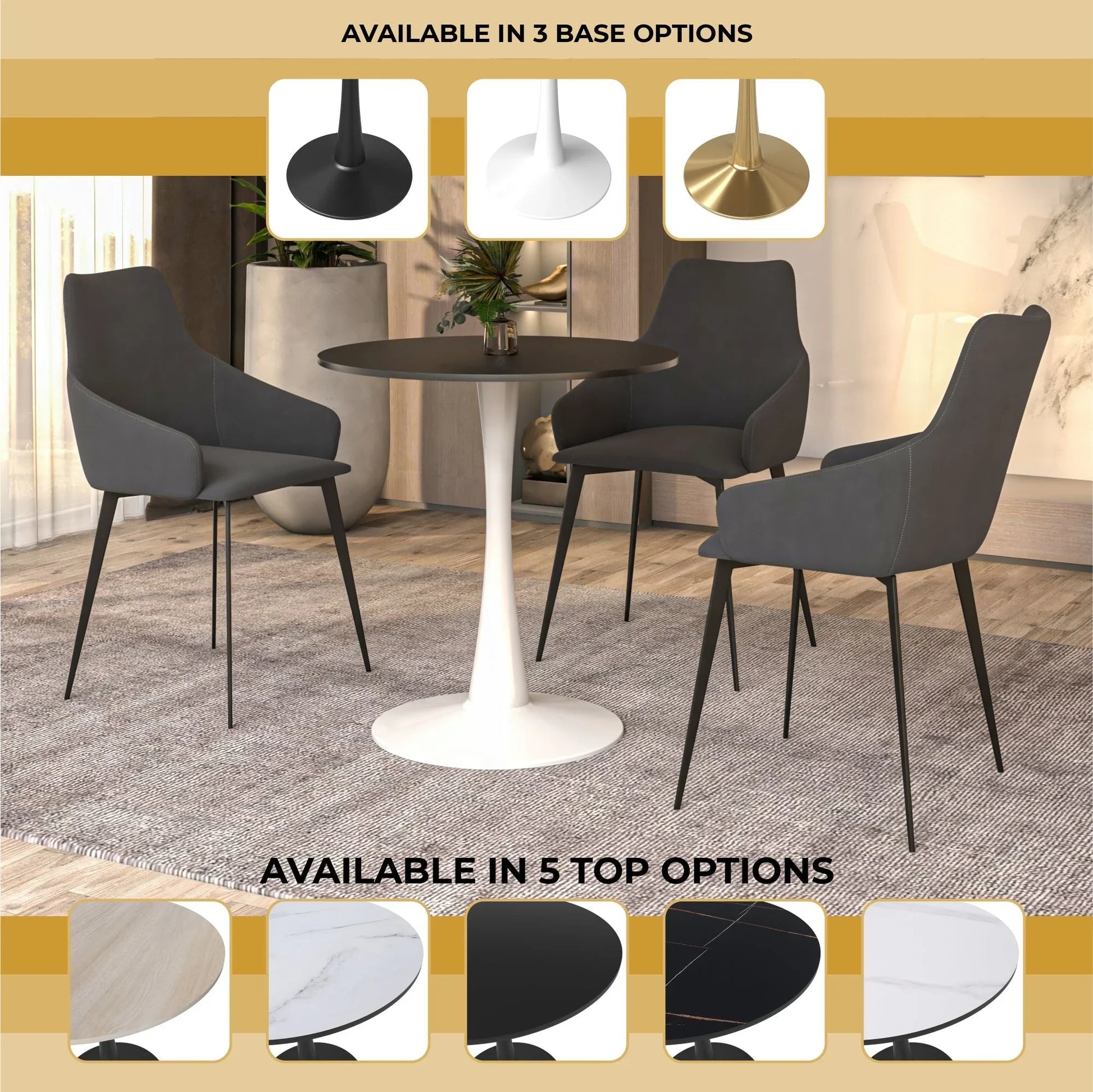 Bristol 27" Round Dining Table with MDF Wood Tabletop in White Steel - Elax Furniture