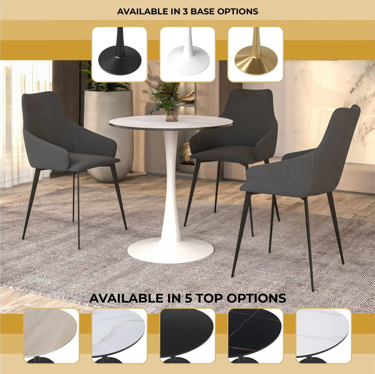 Bristol 27" Round Dining Table with MDF Wood Tabletop in White Steel - Elax Furniture