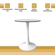 Bristol 27" Round Dining Table with MDF Wood Tabletop in White Steel - Elax Furniture