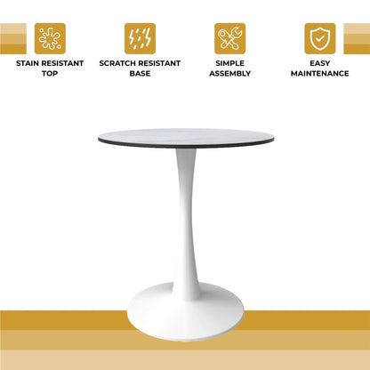 Bristol 27" Round Dining Table with MDF Wood Tabletop in White Steel - Elax Furniture