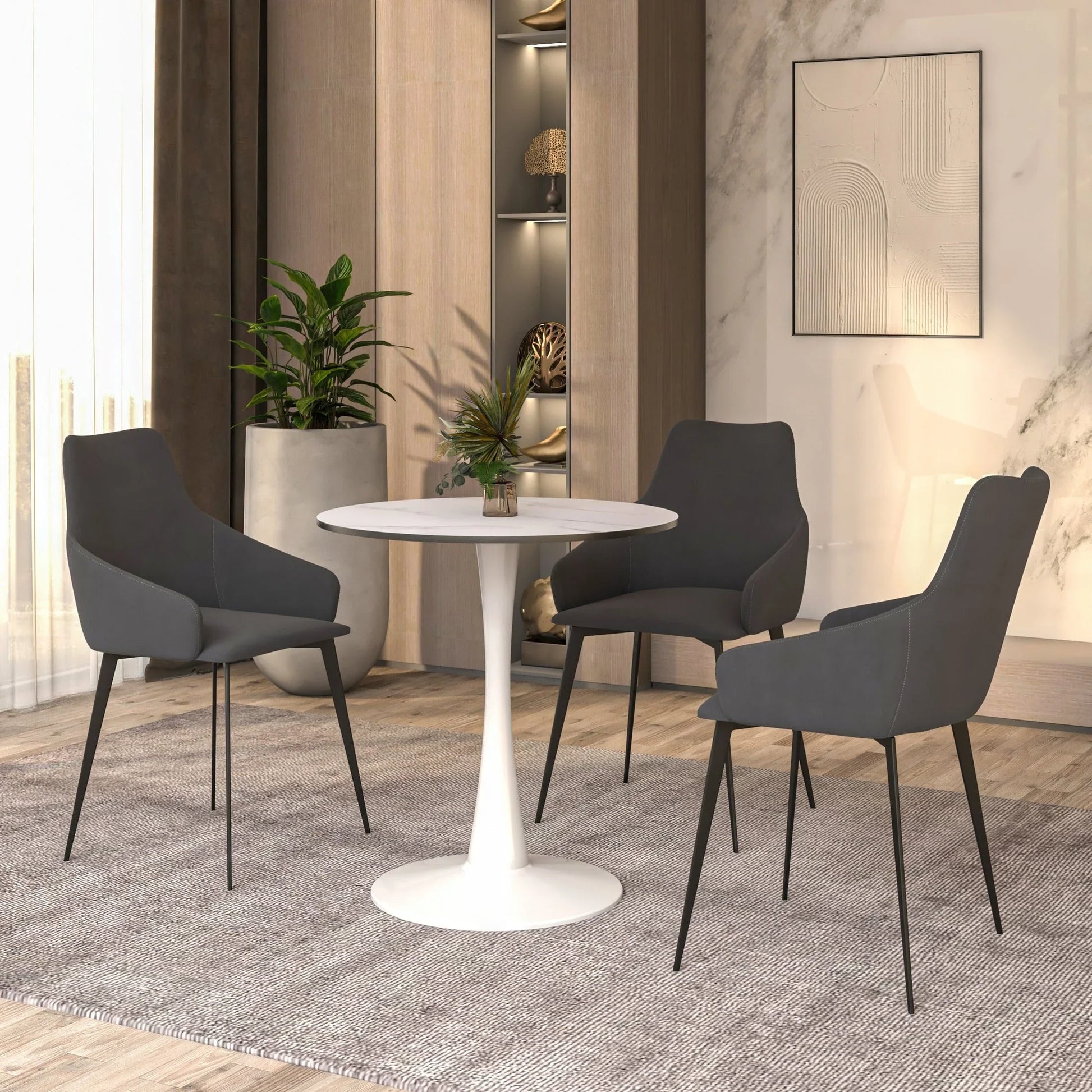 Bristol 27" Round Dining Table with MDF Wood Tabletop in White Steel - Elax Furniture