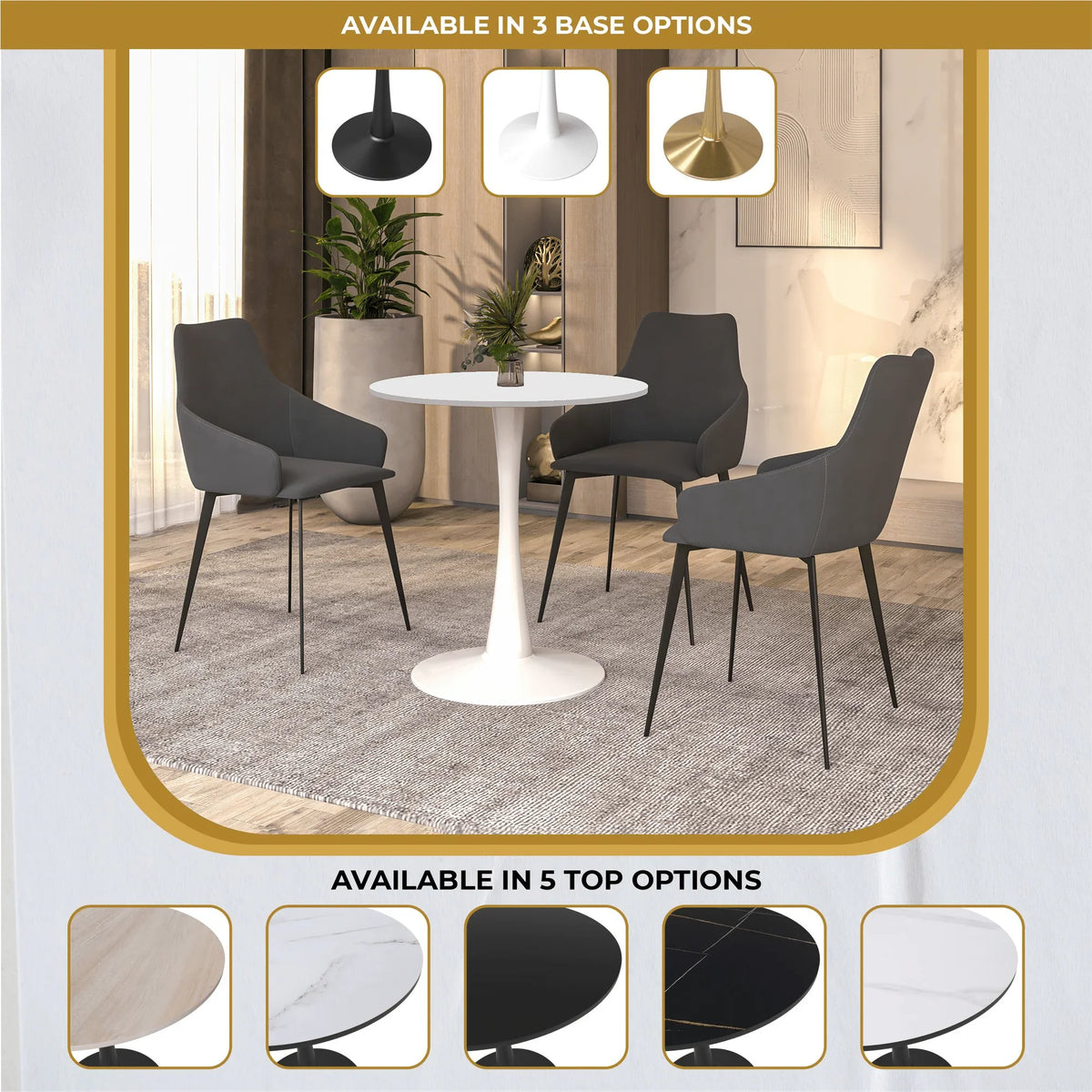 Bristol 27" Round Dining Table with MDF Wood Tabletop in White Steel - Elax Furniture