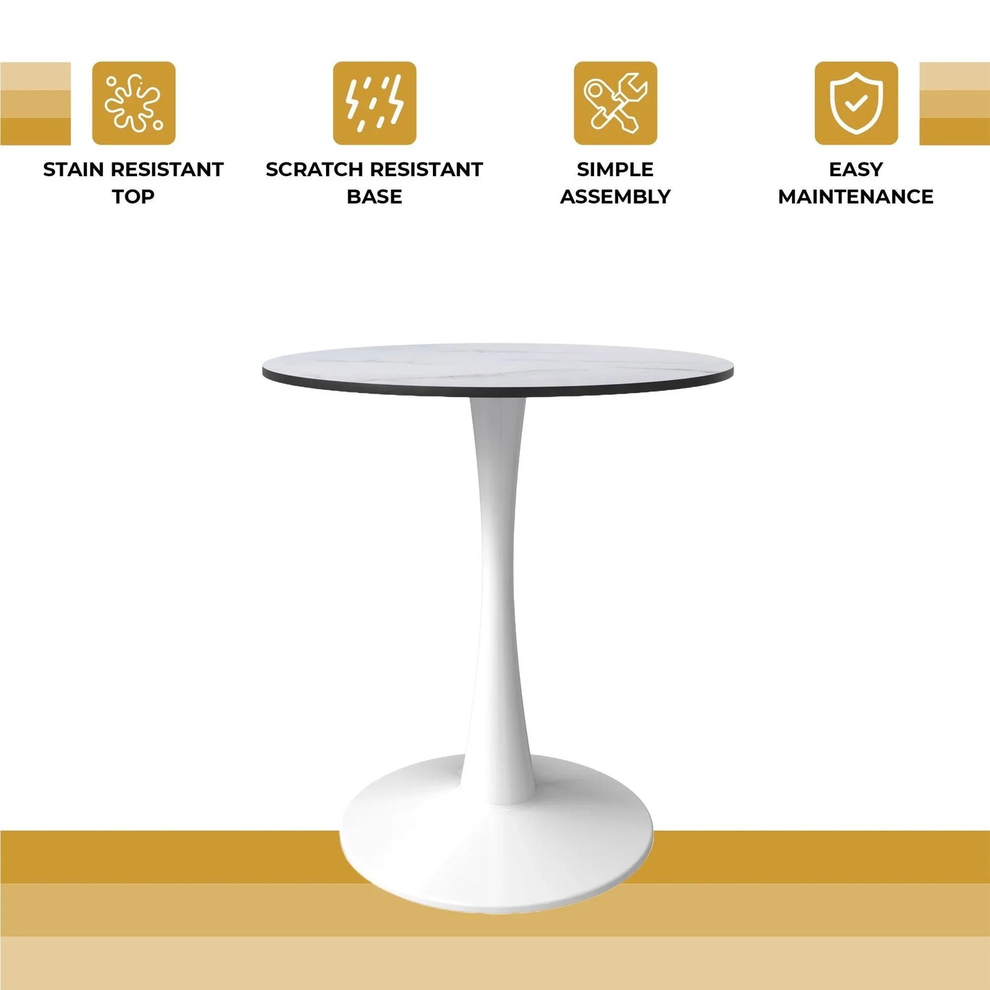 Bristol 27" Round Dining Table with MDF Wood Tabletop in White Steel - Elax Furniture