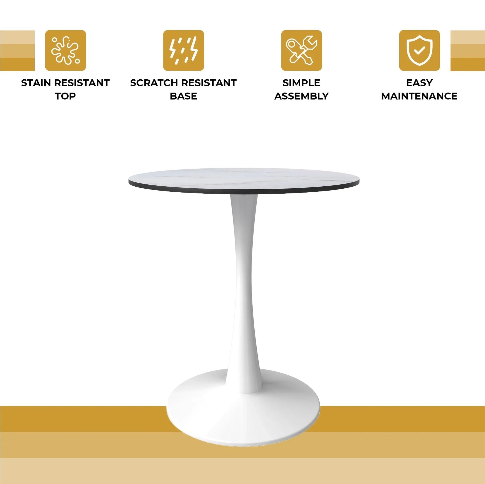 Bristol 27" Round Dining Table with MDF Wood Tabletop in White Steel - Elax Furniture