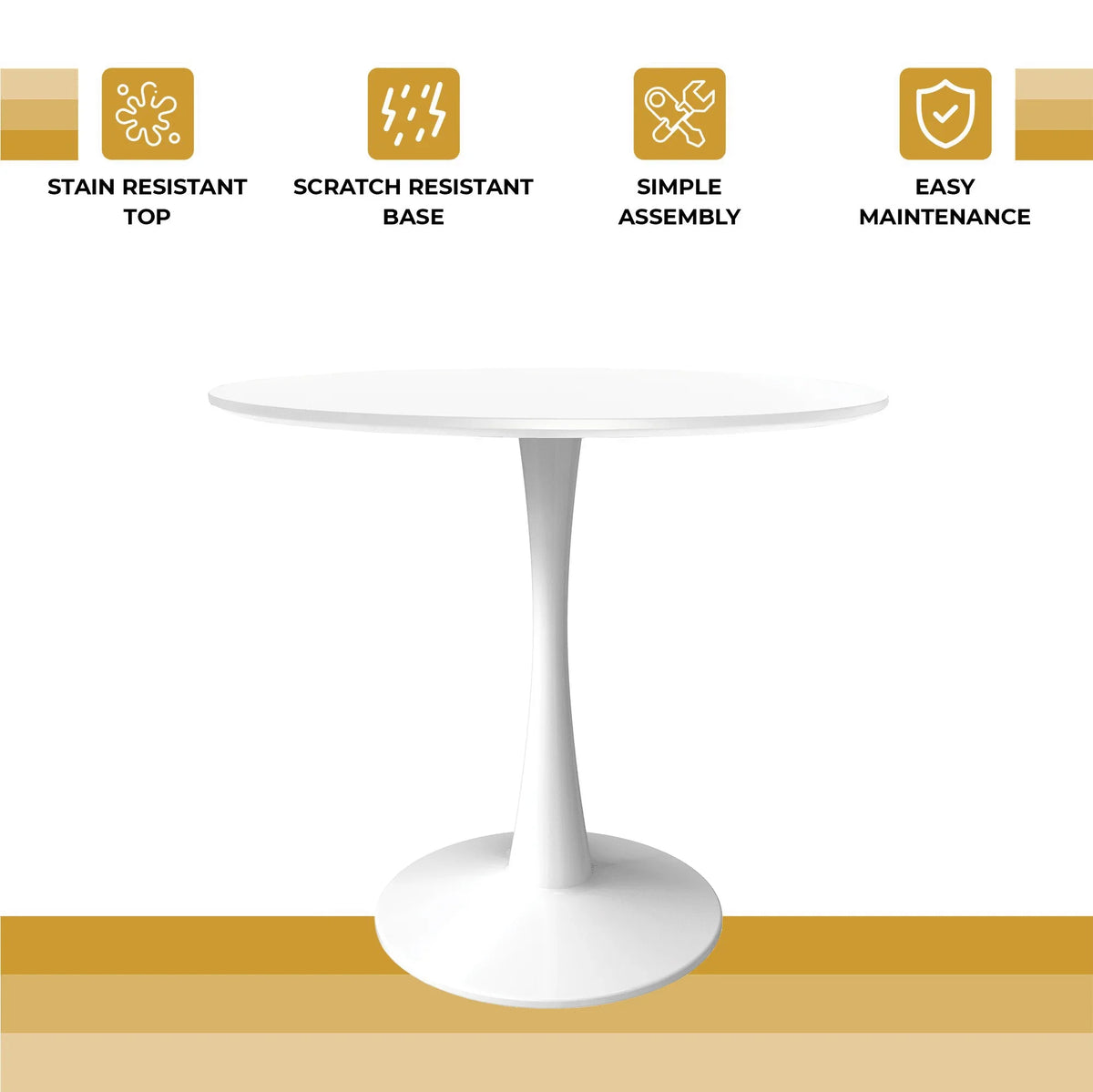 Bristol 27" Round Dining Table with MDF Wood Tabletop in White Steel - Elax Furniture