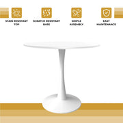 Bristol 27" Round Dining Table with MDF Wood Tabletop in White Steel - Elax Furniture