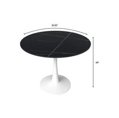 Bristol 31" Round Dining Table with Sintered Stone Tabletop in White Steel - Elax Furniture