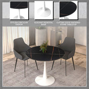 Bristol 31" Round Dining Table with Sintered Stone Tabletop in White Steel - Elax Furniture