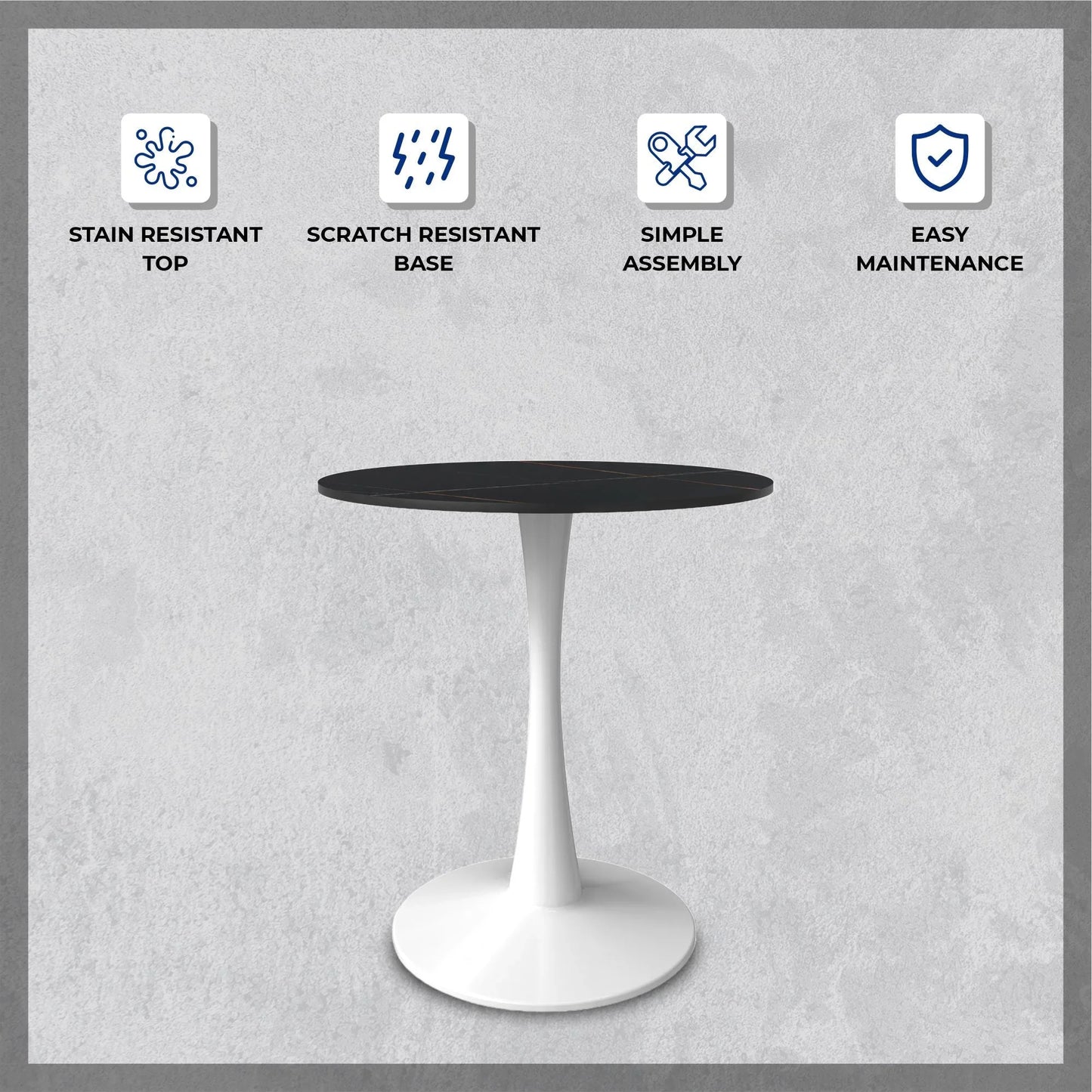 Bristol 31" Round Dining Table with Sintered Stone Tabletop in White Steel - Elax Furniture