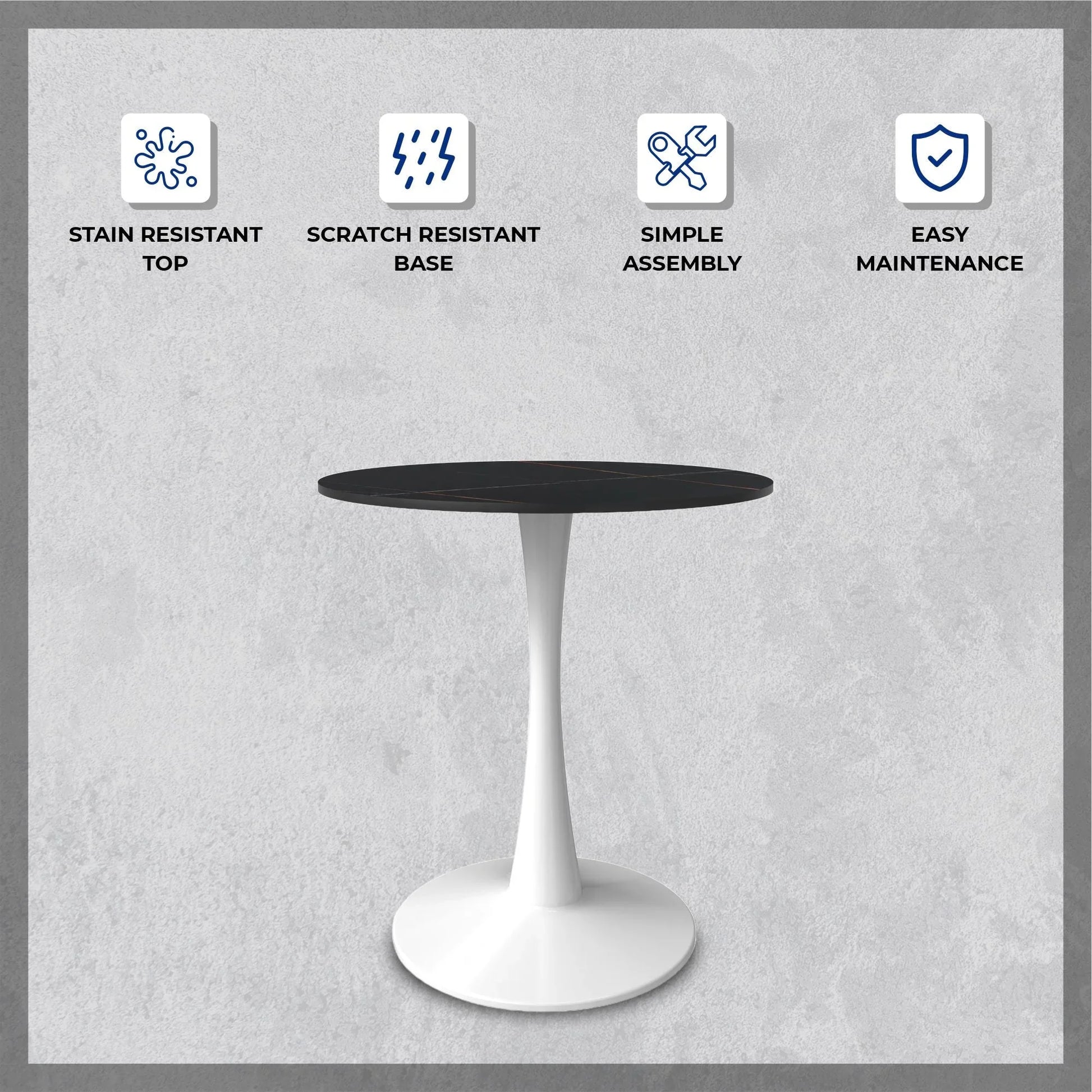 Bristol 31" Round Dining Table with Sintered Stone Tabletop in White Steel - Elax Furniture