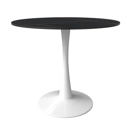 Bristol 31" Round Dining Table with Sintered Stone Tabletop in White Steel - Elax Furniture