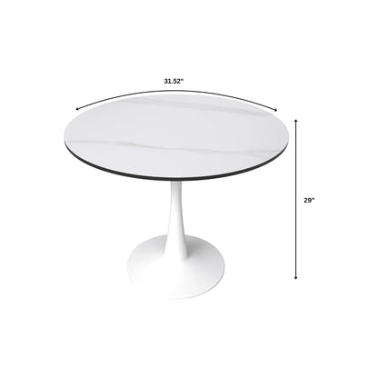 Bristol 31" Round Dining Table with Sintered Stone Tabletop in White Steel - Elax Furniture