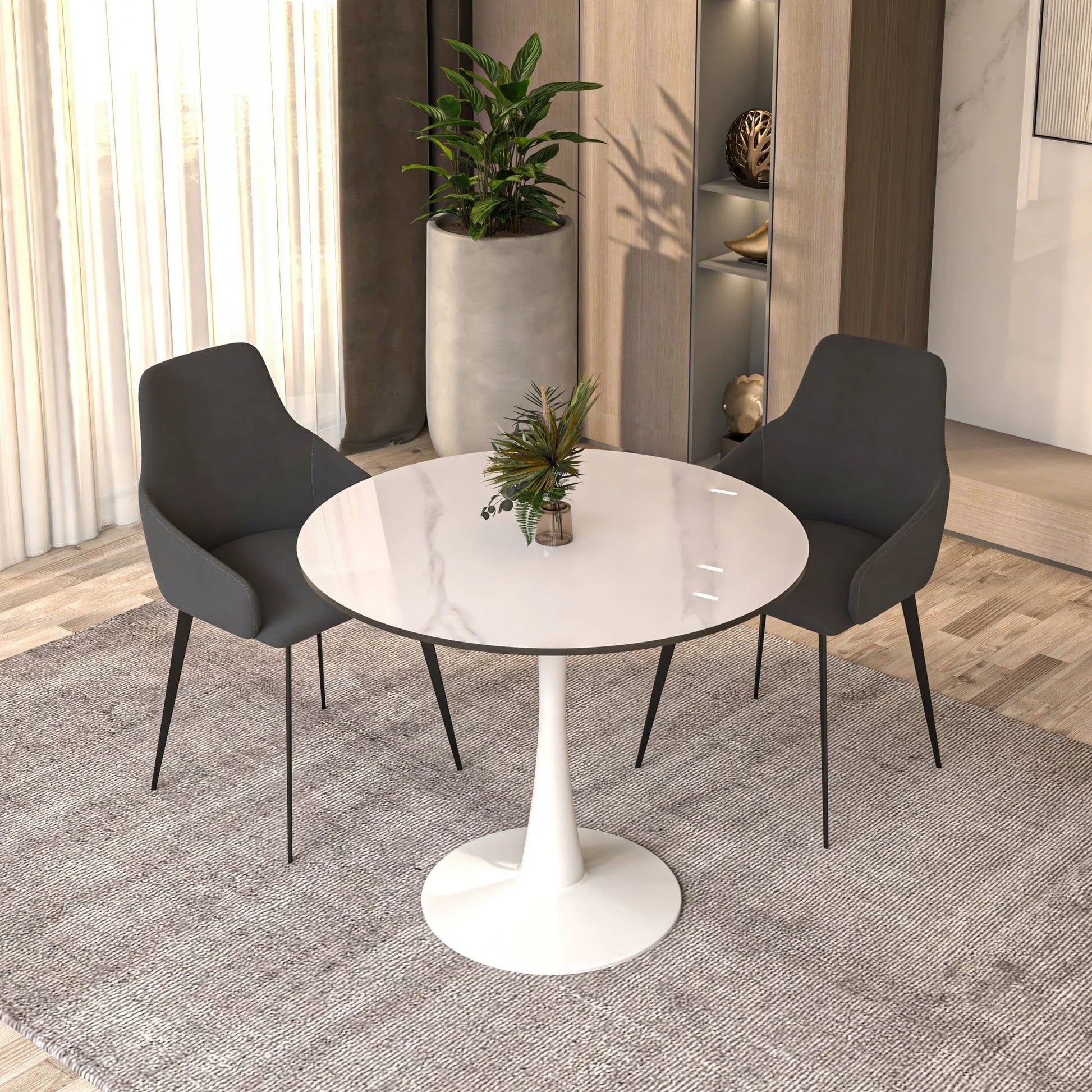 Bristol 31" Round Dining Table with Sintered Stone Tabletop in White Steel - Elax Furniture